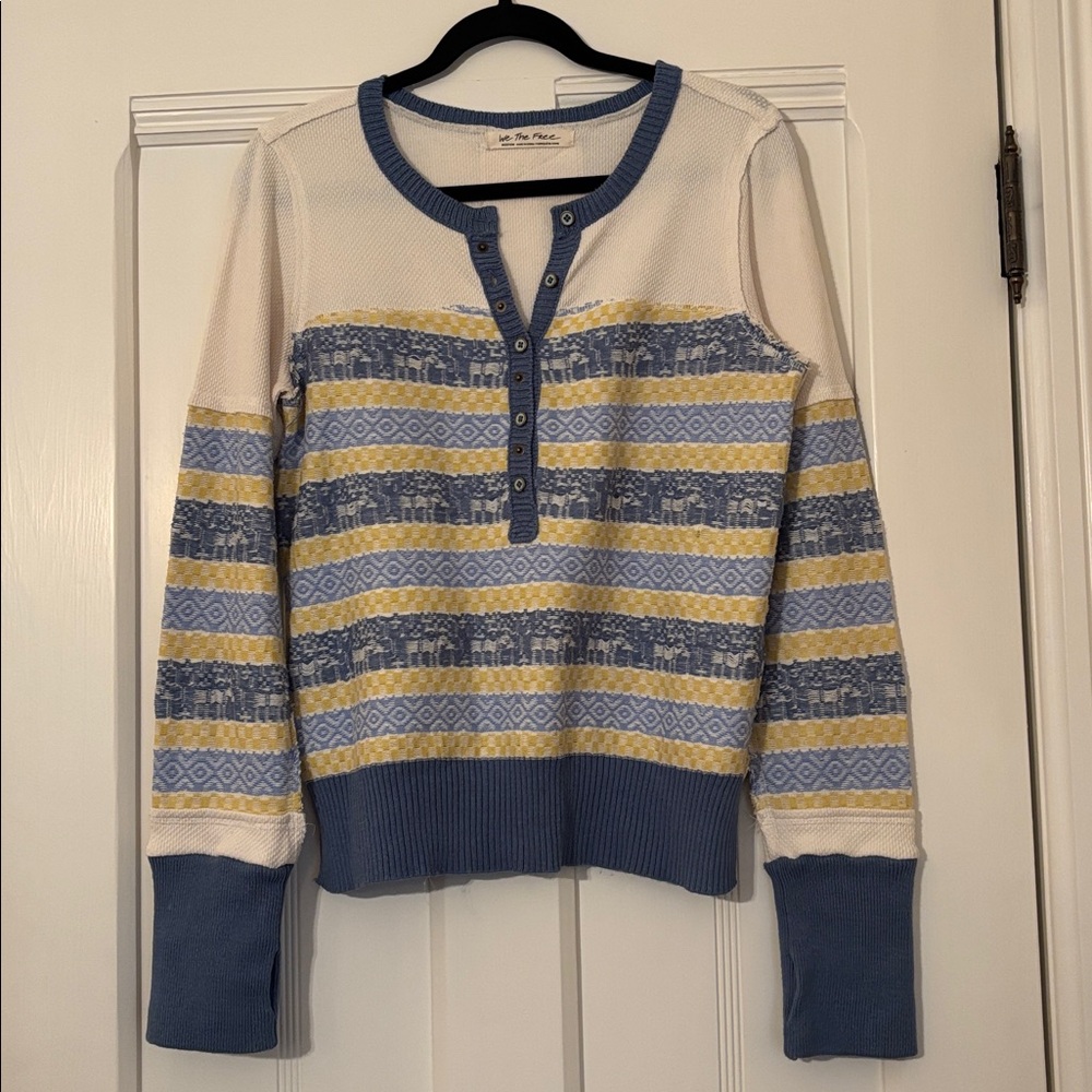 We The Free To The Woods To in Blue and Yellow Stripes Size M